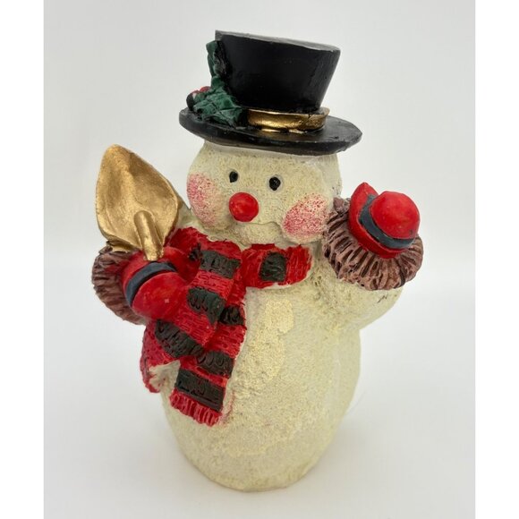 Vintage Snowman Christmas Figurine With Top Hat Striped Scarf and Shovel - Picture 8 of 8
